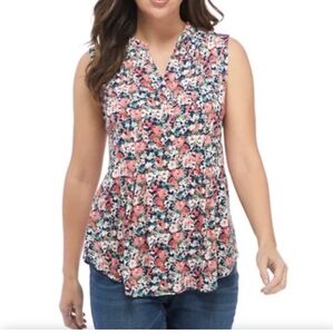 Kim Rogers Women's Sleeveless Floral Henley Top Size Small